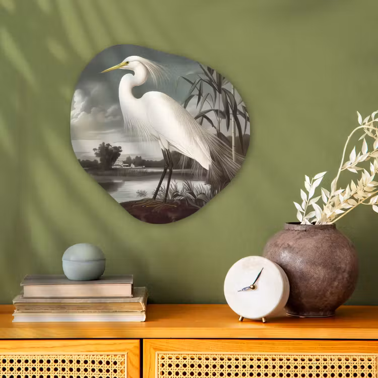 Organisch schilderij – Reiger - Planten - Wolken - Wit — 2