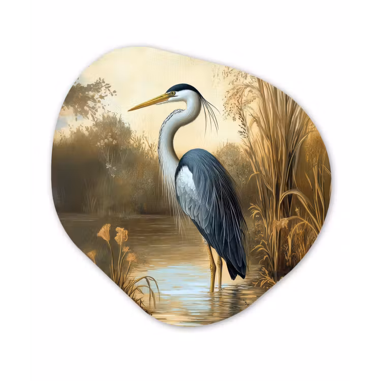 Organisch schilderij – Reiger - Water - Planten — 1