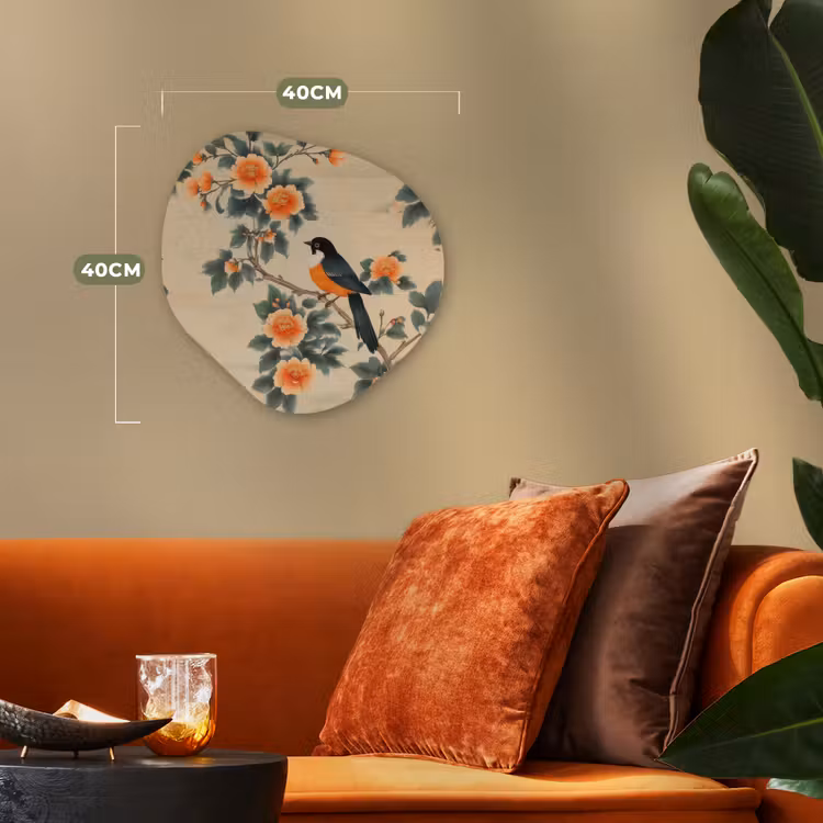 Organisch schilderij – Vogel - Tak - Bloemen - Oranje — 4