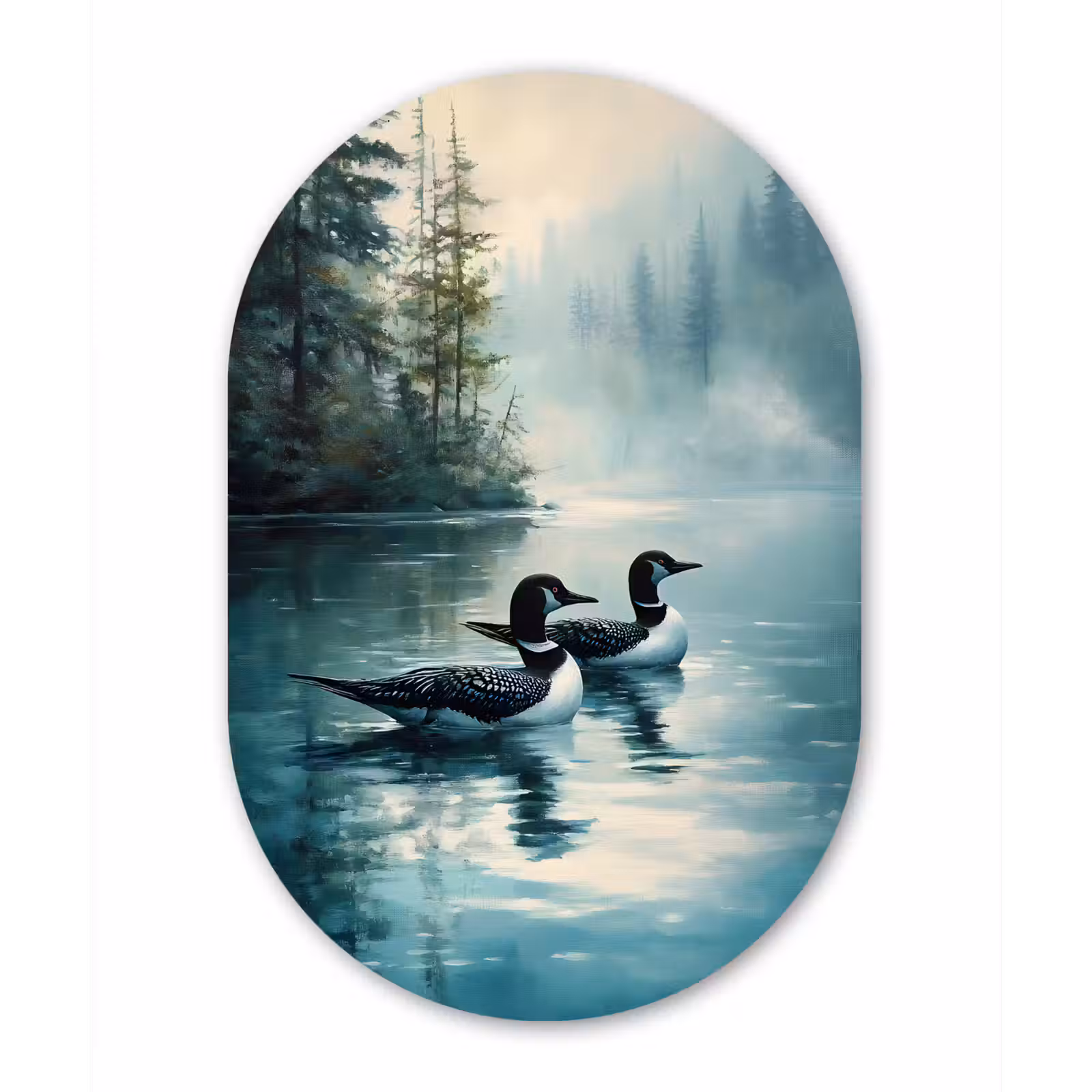 Muurovaal Glas – Bos - Water - Eenden - Mistig — 1