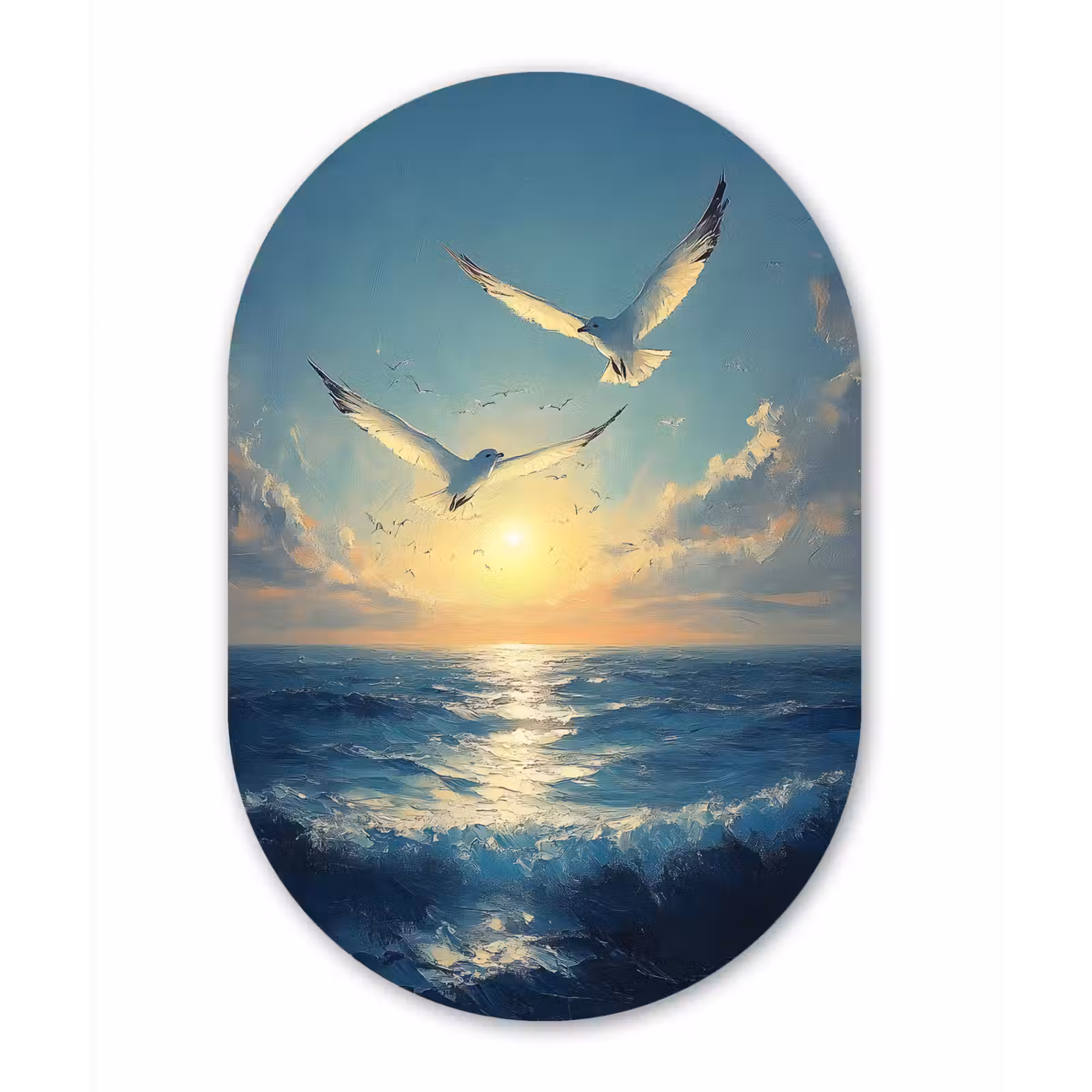 Muurovaal Glas – Meeuwen - Zee - Wolken -Blauw — 1