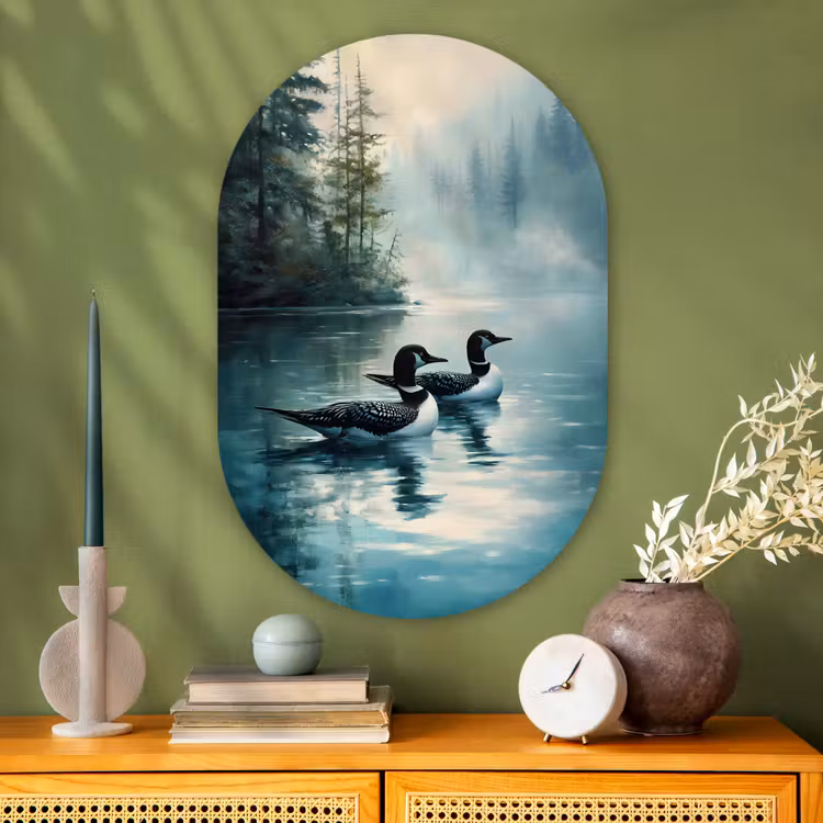 Muurovaal Glas – Bos - Water - Eenden - Mistig — 2