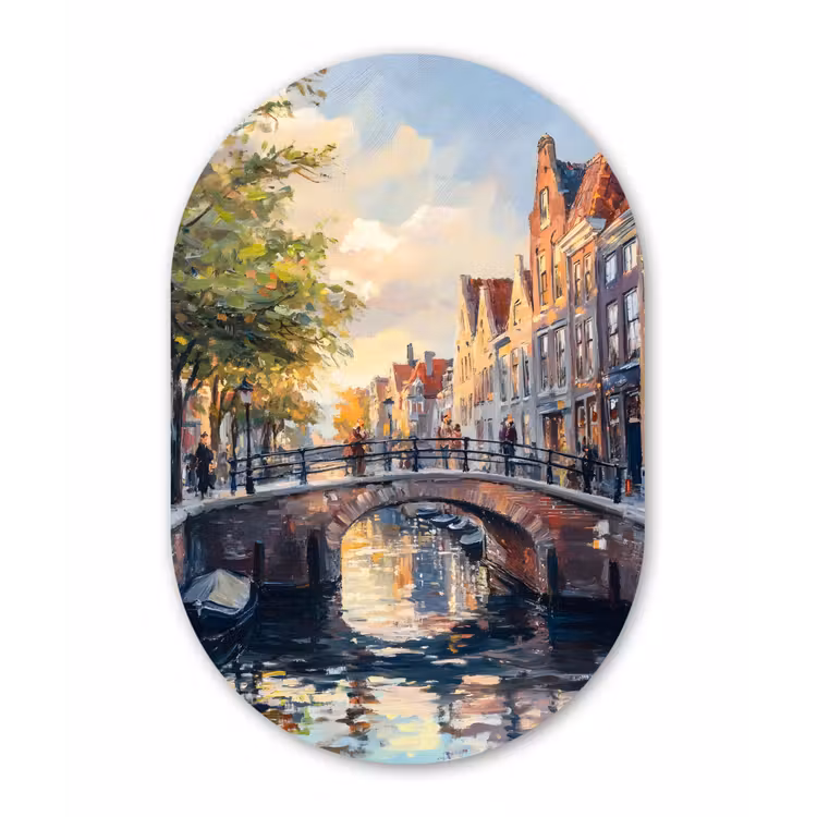 Muurovaal Glas – Brug - Stad - Huizen - Boot — 1