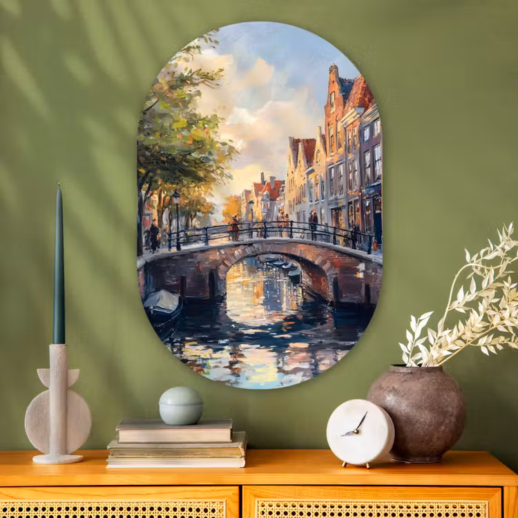 Muurovaal Glas – Brug - Stad - Huizen - Boot — 2