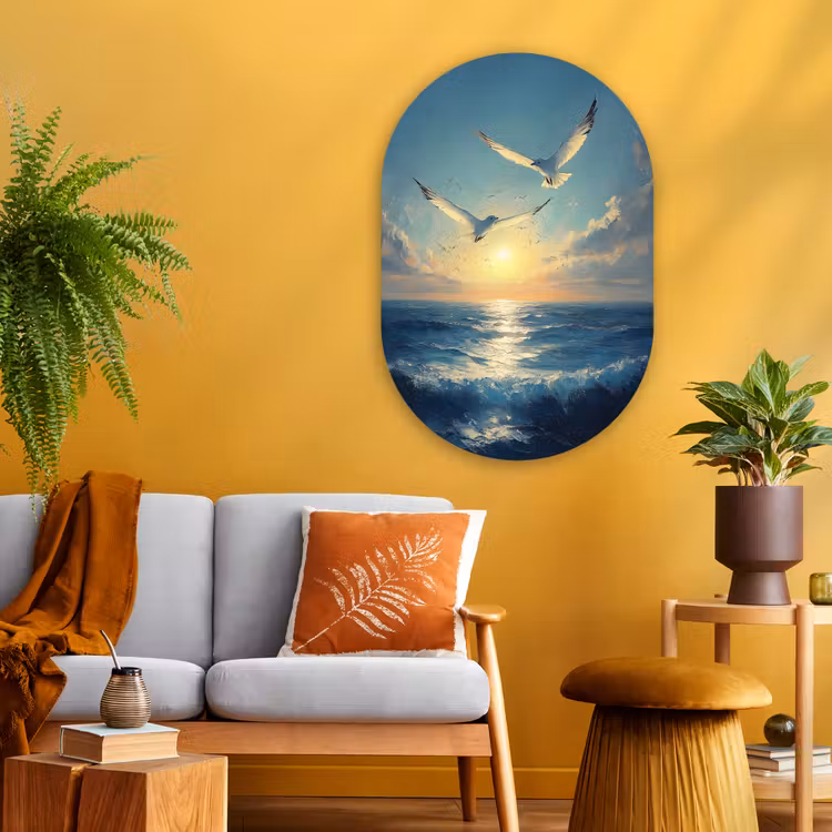 Muurovaal Glas – Meeuwen - Zee - Wolken -Blauw — 3