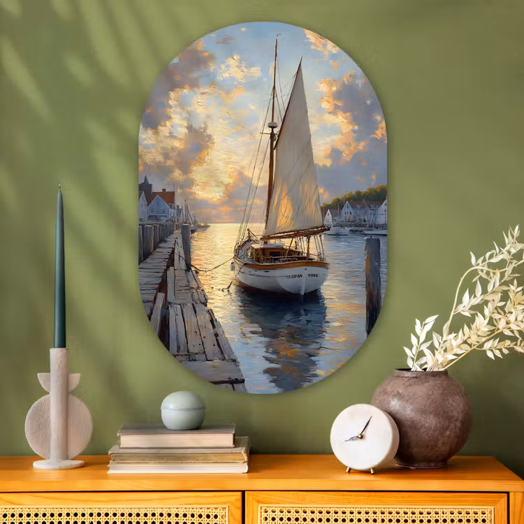 Muurovaal Glas – Zeilboot - Zon - Pier - Hout — 2