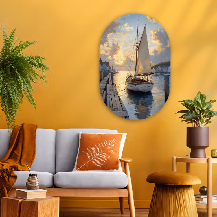 Muurovaal Glas – Zeilboot - Zon - Pier - Hout — 3