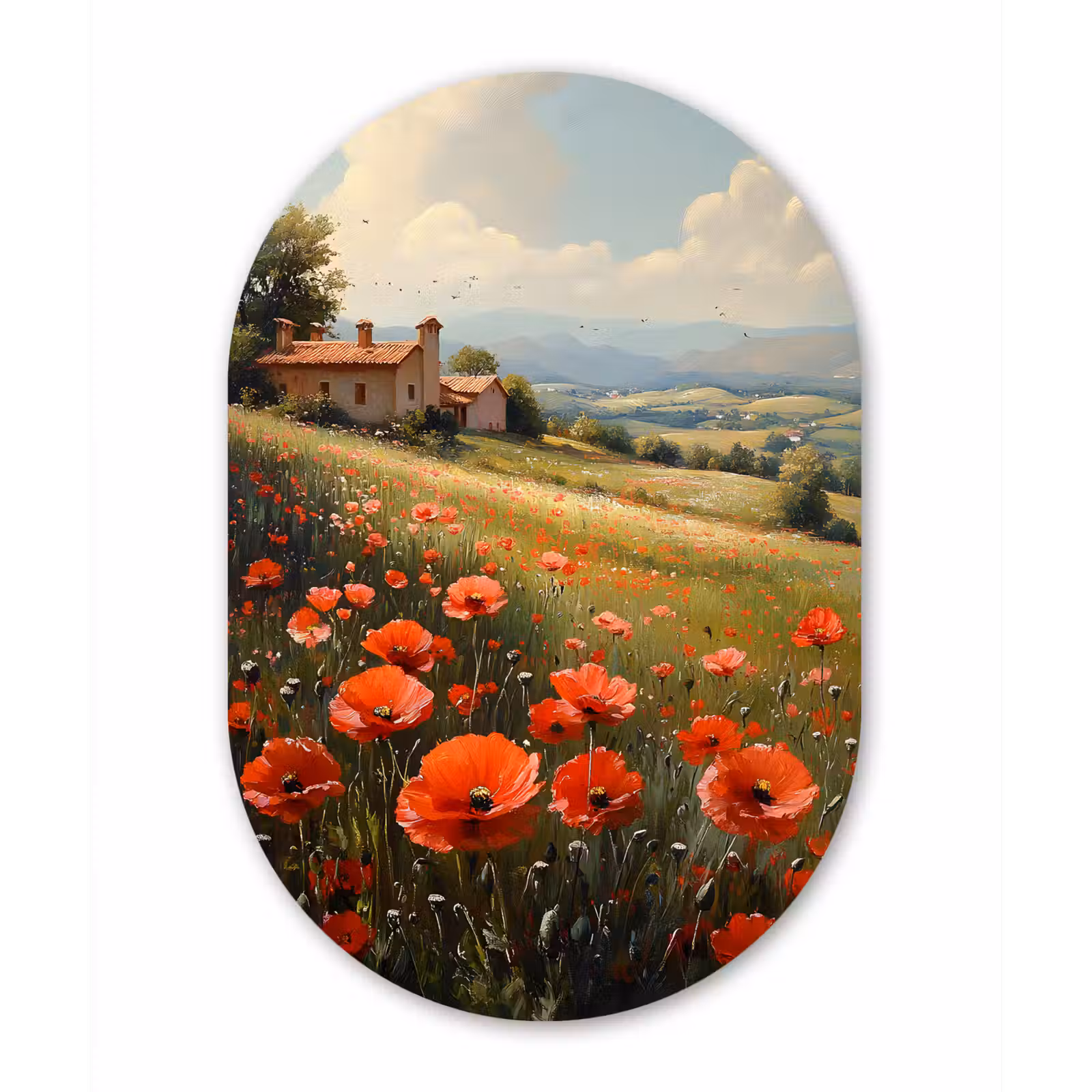 Muurovaal Glas – Klaprozen - Rood - Heuvels - Landschap — 1
