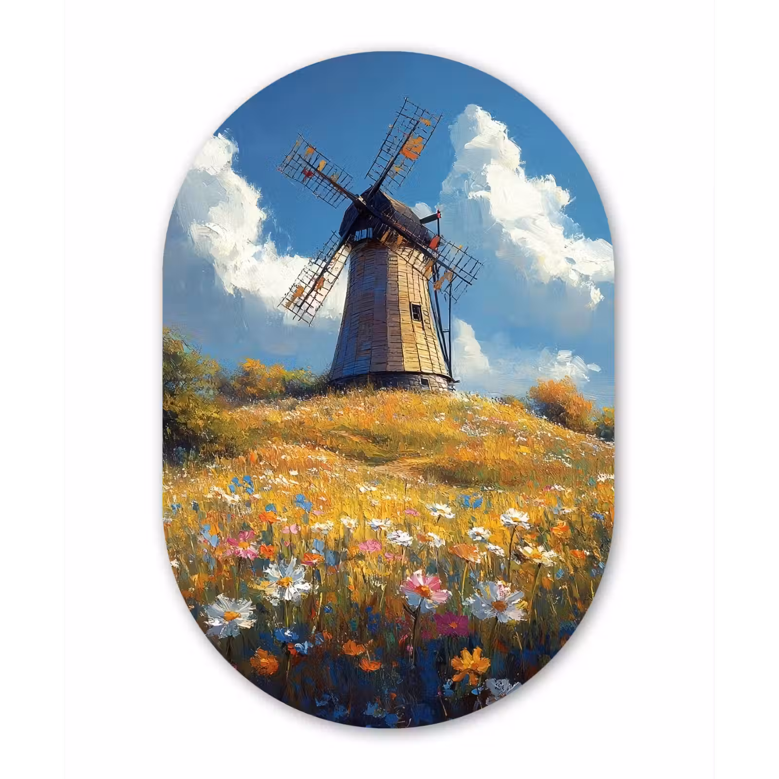 Muurovaal Glas – Windmolen - Heuvel - Bloemen - Kleurrijk — 1