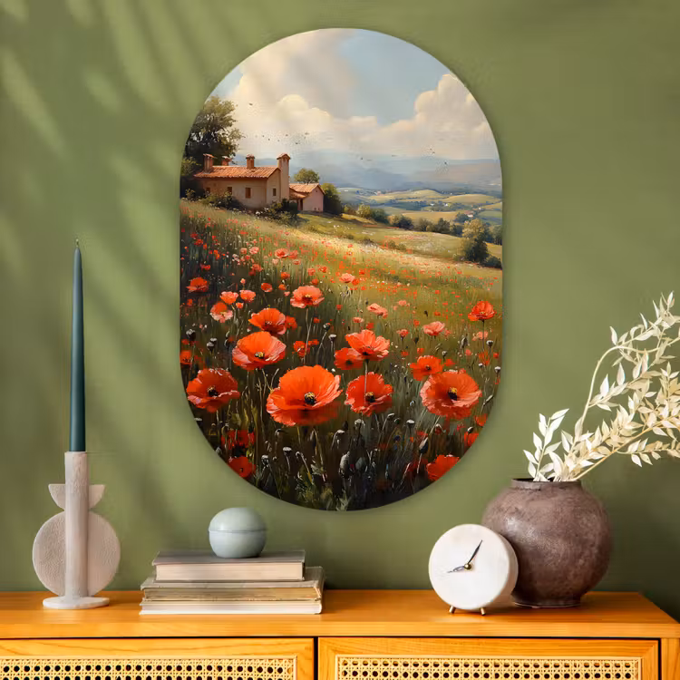 Muurovaal Glas – Klaprozen - Rood - Heuvels - Landschap — 2