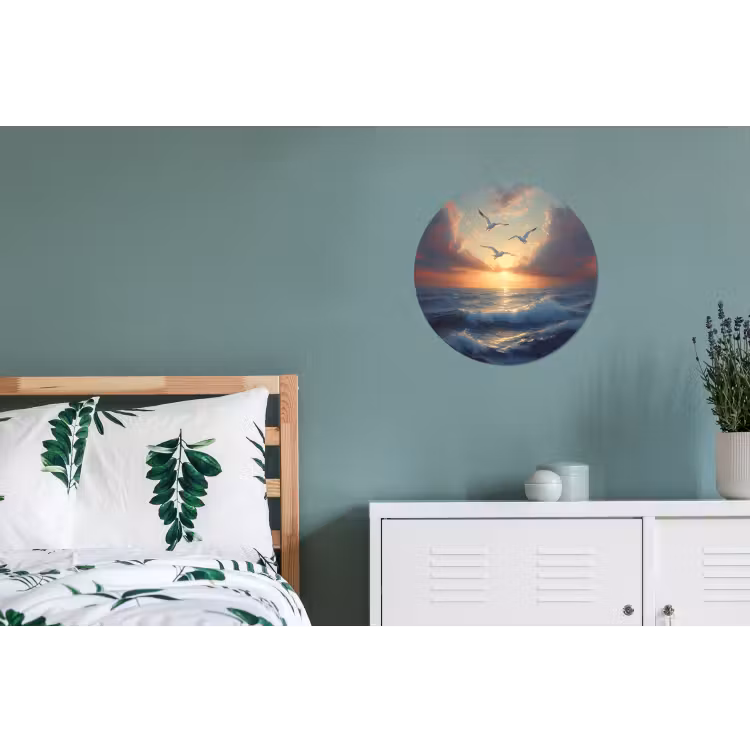 Wandcirkel Aluminium – Meeuwen - Zonsondergang - Zee - Wolken — 4