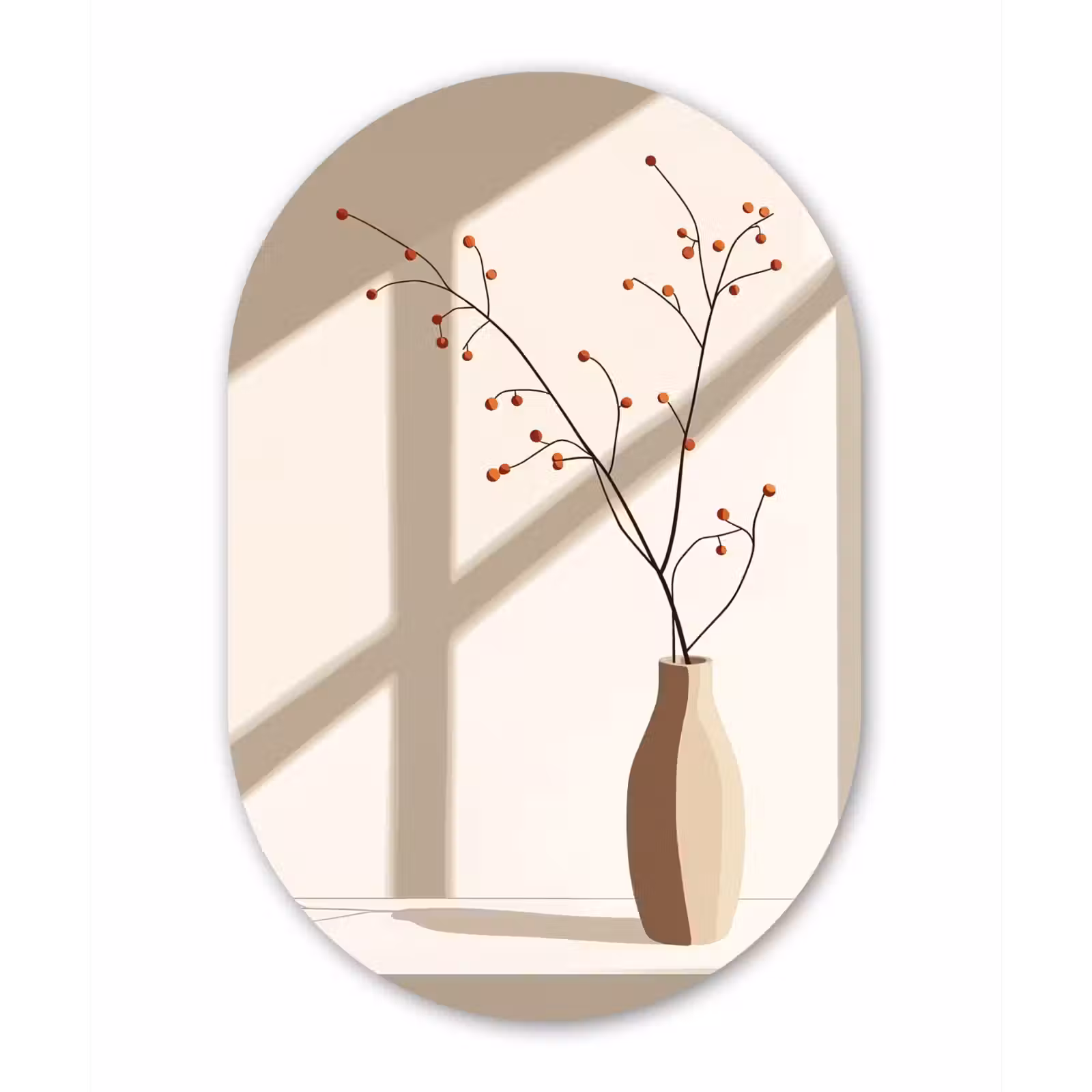 Muurovaal glas - Vaas - Takken - Bessen - Minimalistisch — 1
