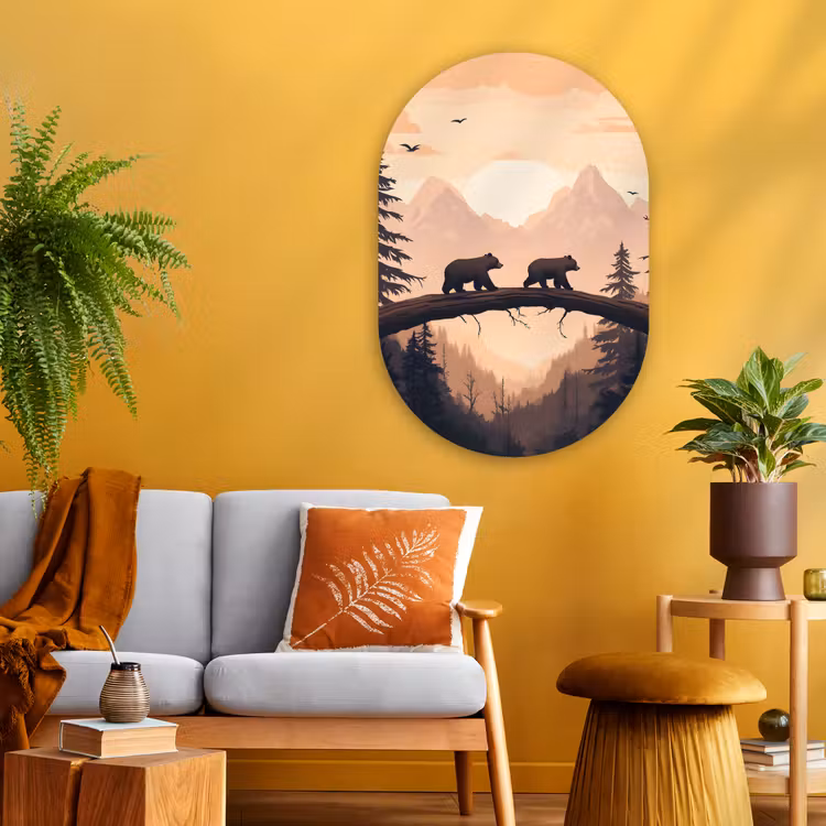 Muurovaal glas - Beren - Bomen - Landschap - Zonsondergang — 3