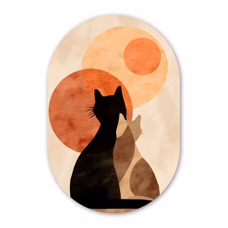 Muurovaal glas - Katten - Zwart - Abstract - Cirkels — 1