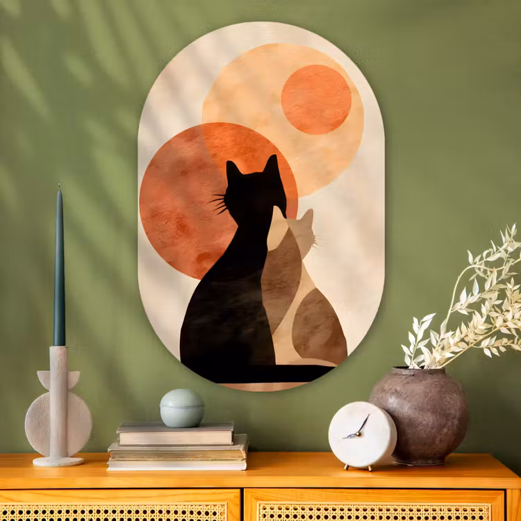 Muurovaal glas - Katten - Zwart - Abstract - Cirkels — 2
