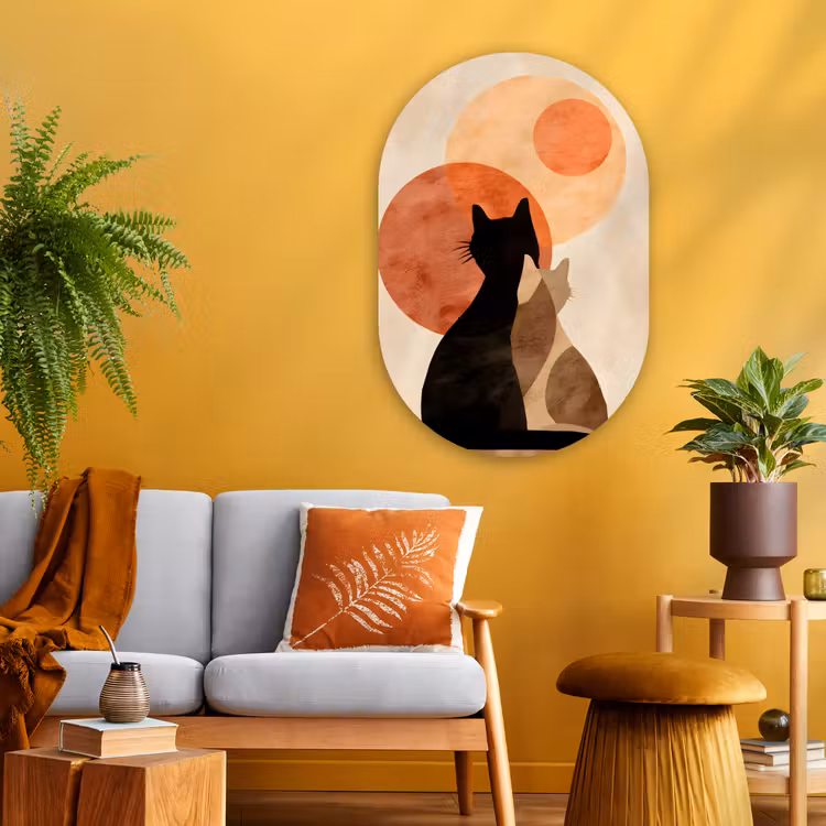 Muurovaal glas - Katten - Zwart - Abstract - Cirkels — 3