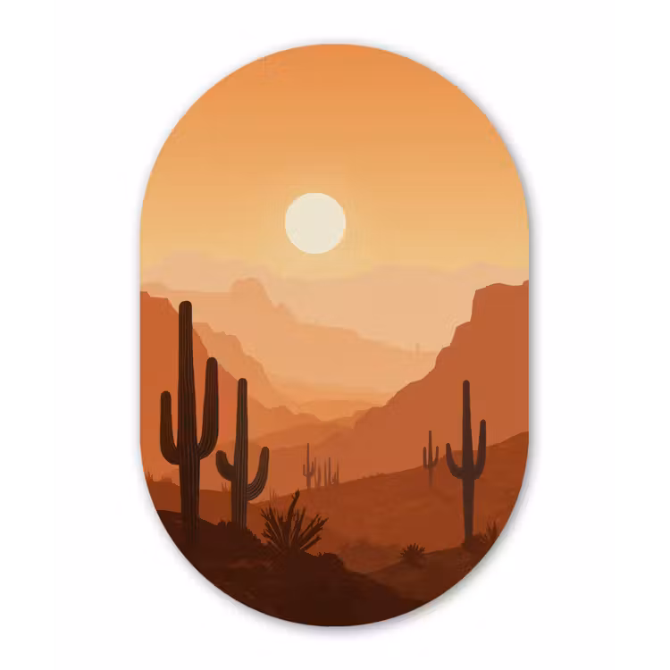 Muurovaal glas - Landschap - Woestijn - Cactussen - Zon — 1