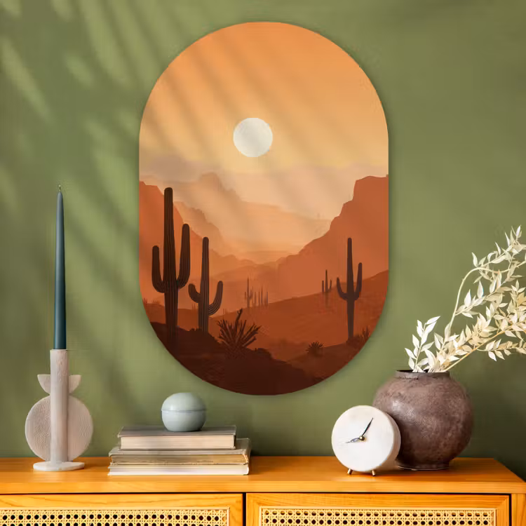 Muurovaal glas - Landschap - Woestijn - Cactussen - Zon — 2
