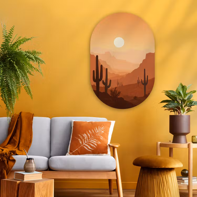 Muurovaal glas - Landschap - Woestijn - Cactussen - Zon — 3