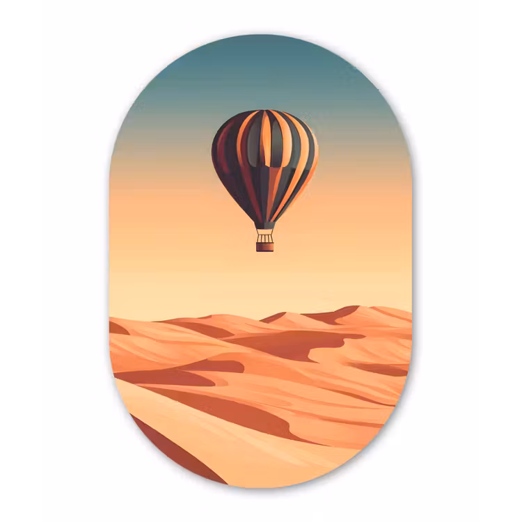 Muurovaal glas - Luchtballon - Woestijn - Zonsondergang - Blauw — 1