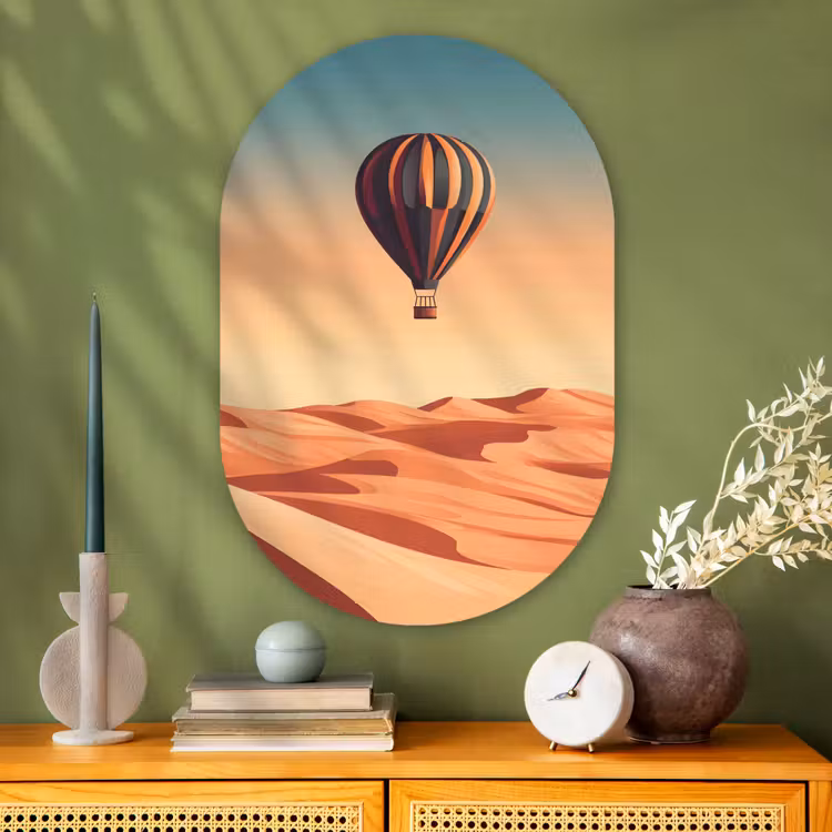Muurovaal glas - Luchtballon - Woestijn - Zonsondergang - Blauw — 2