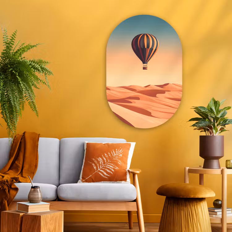 Muurovaal glas - Luchtballon - Woestijn - Zonsondergang - Blauw — 3