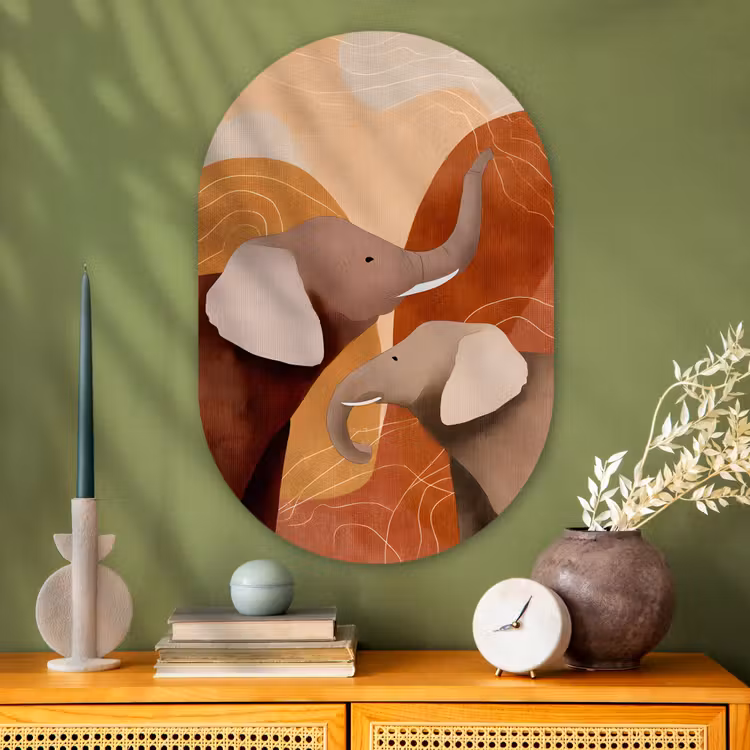Muurovaal glas - Olifanten - Oranje - Abstract — 2