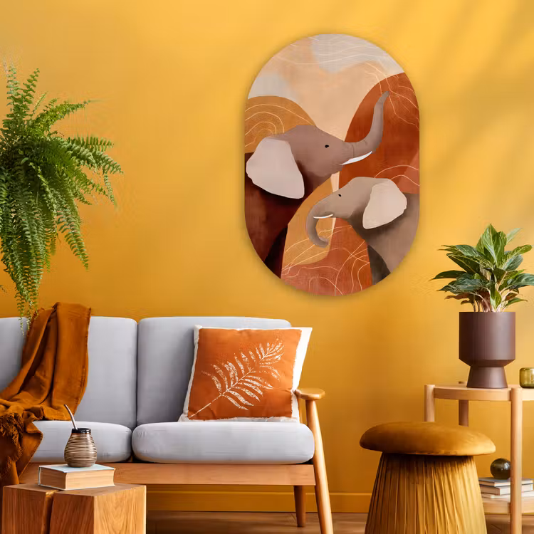 Muurovaal glas - Olifanten - Oranje - Abstract — 3