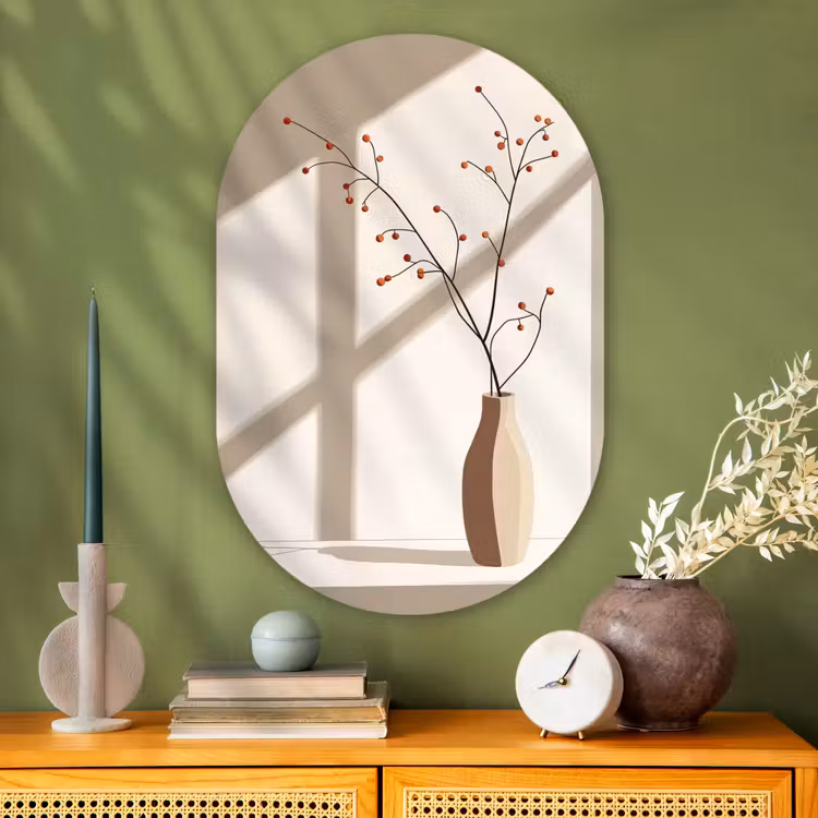 Muurovaal glas - Vaas - Takken - Bessen - Minimalistisch — 2