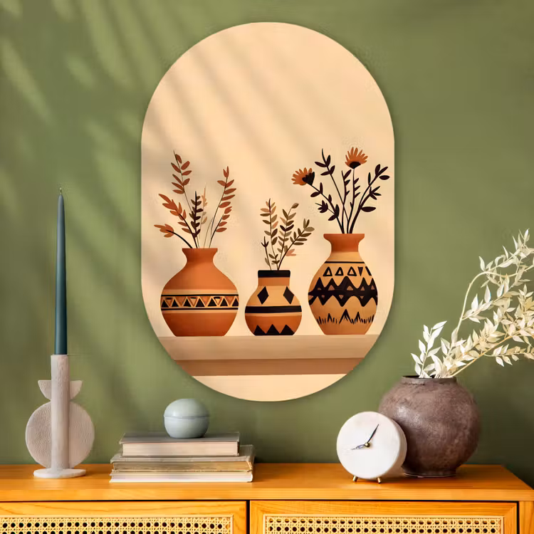 Muurovaal glas - Vazen - Bloemen - Bladeren - Minimalistisch — 2