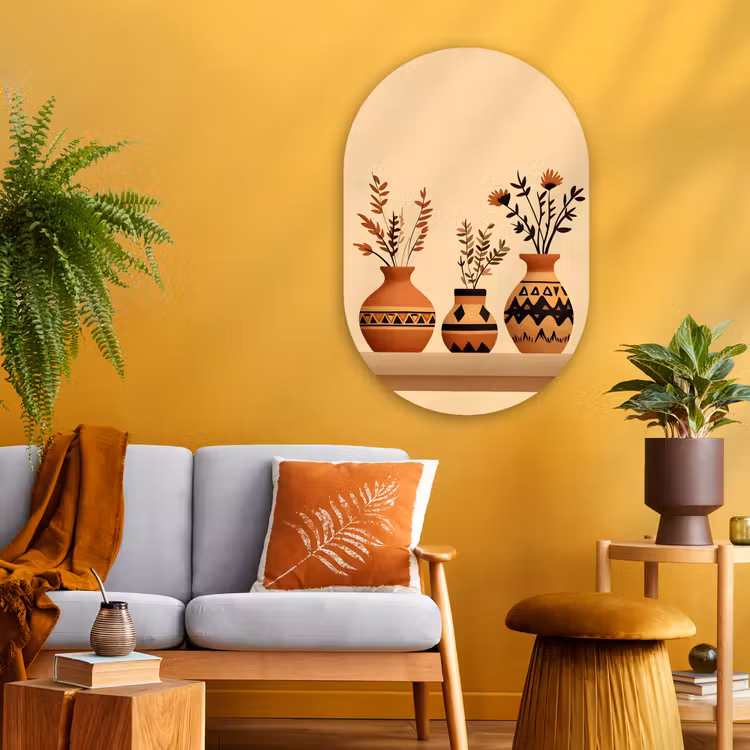 Muurovaal glas - Vazen - Bloemen - Bladeren - Minimalistisch — 3