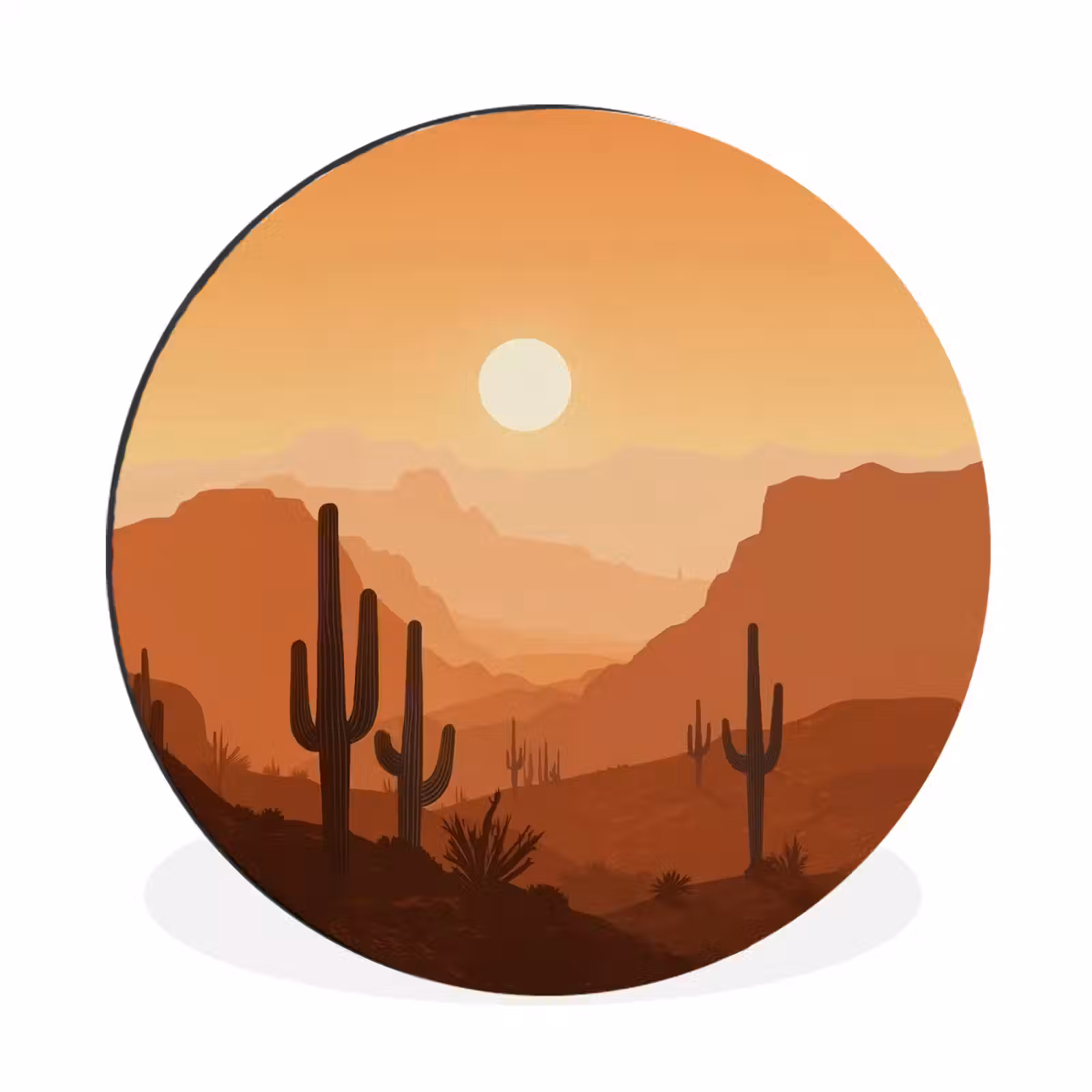 Wandcirkel - aluminium - Landschap - Woestijn - Cactussen - Zon — 1