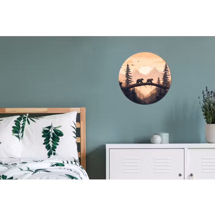 Wandcirkel - aluminium - Beren - Bomen - Landschap - Zonsondergang — 4