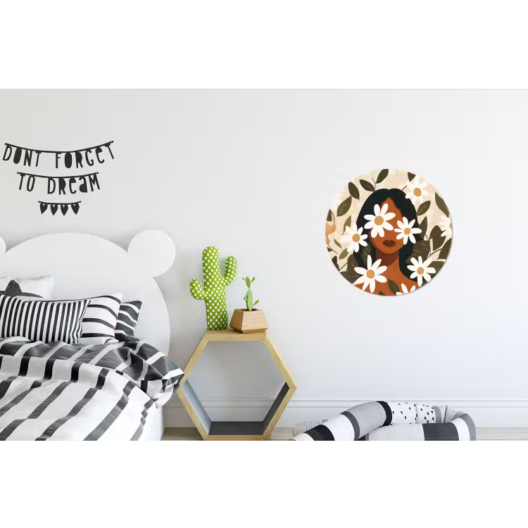 Wandcirkel - aluminium - Illustratie - Vrouw - Madeliefjes - Wit — 5