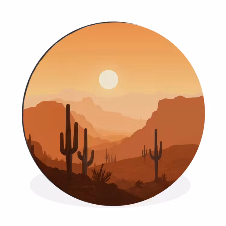 Wandcirkel - aluminium - Landschap - Woestijn - Cactussen - Zon — 1
