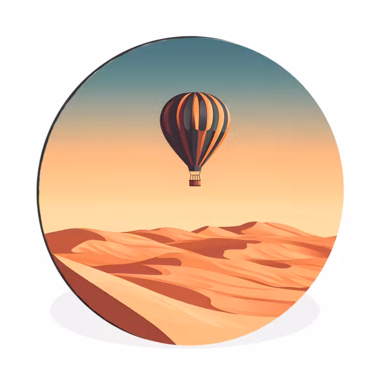 Wandcirkel - aluminium - Luchtballon - Woestijn - Zonsondergang - Blauw — 1