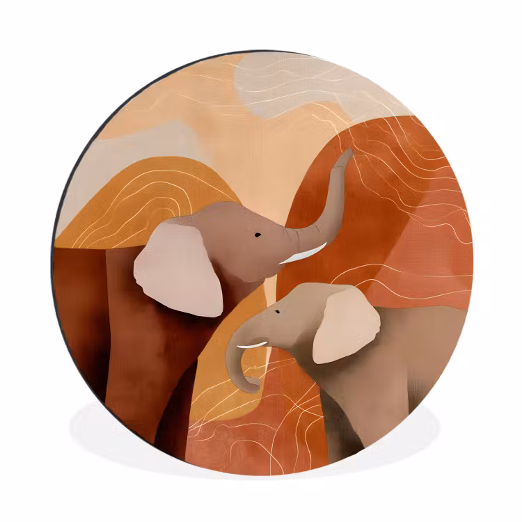 Wandcirkel - aluminium - Olifanten - Oranje - Abstract — 1