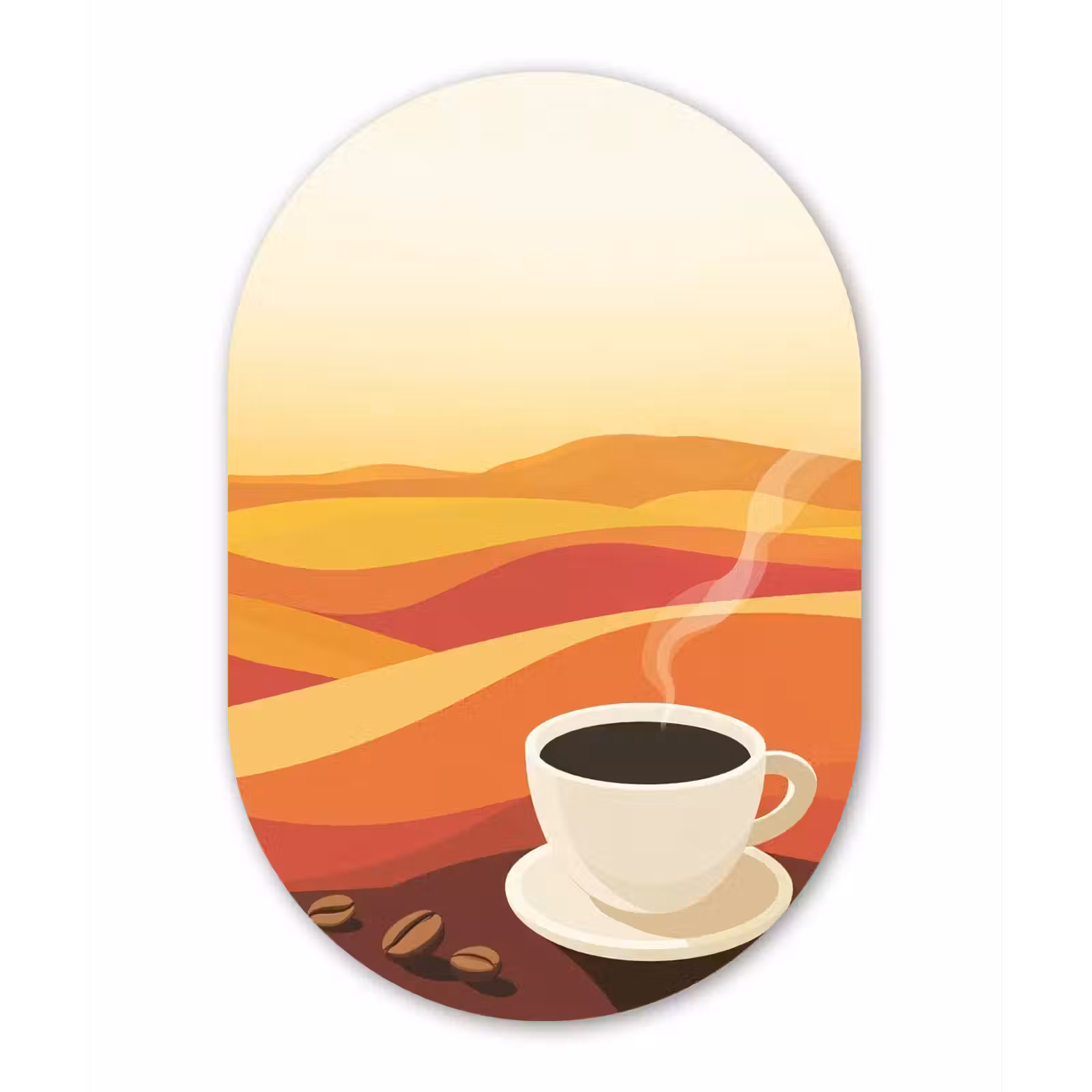 Muurovaal Glas – Koffie - Landschap - Oranje - Koffiebonen — 1