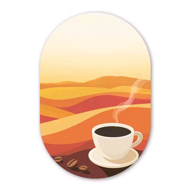 Muurovaal Glas – Koffie - Landschap - Oranje - Koffiebonen — 1
