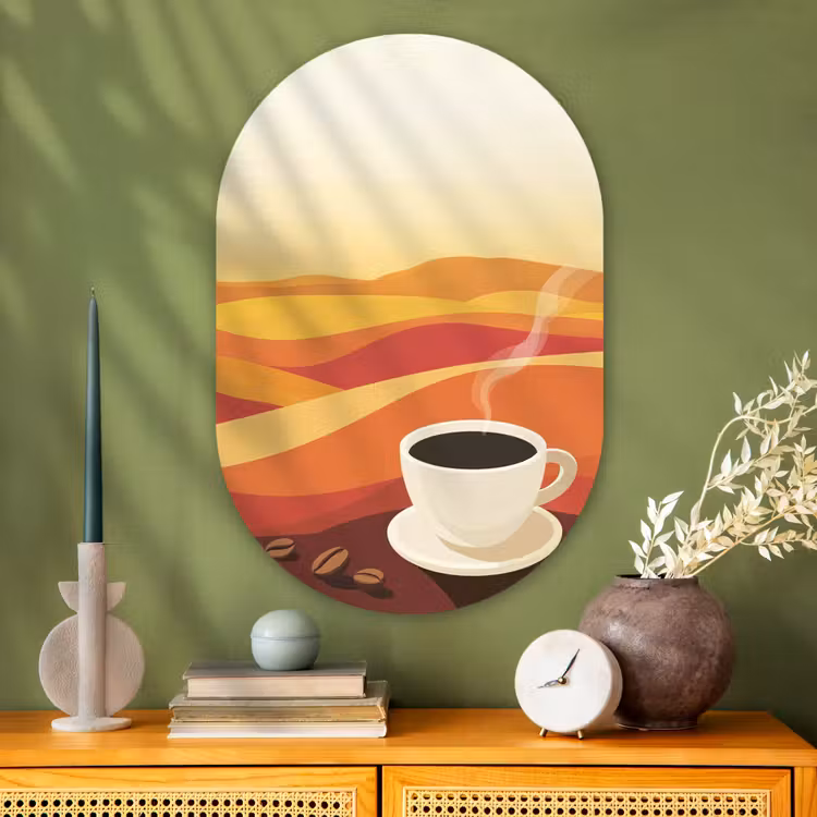 Muurovaal Glas – Koffie - Landschap - Oranje - Koffiebonen — 2