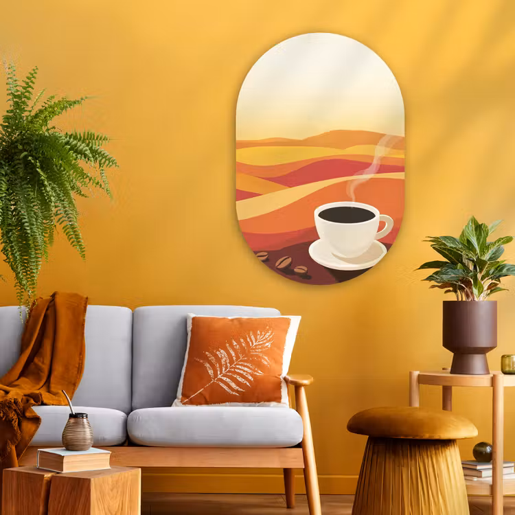 Muurovaal Glas – Koffie - Landschap - Oranje - Koffiebonen — 3