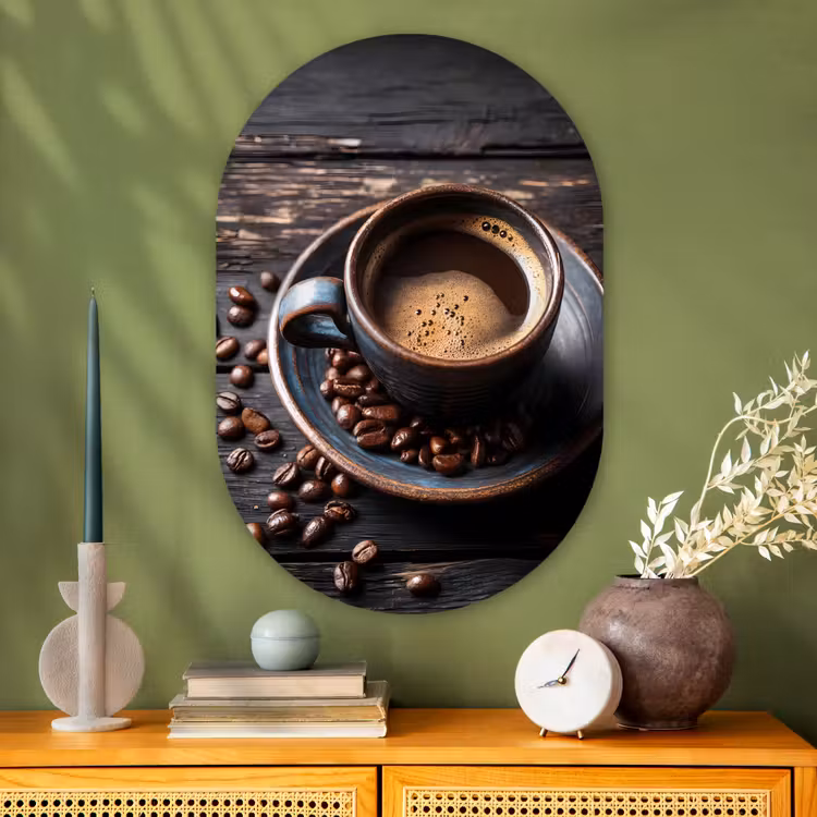Muurovaal Glas – Kop - Koffie - Hout - Bonen — 2