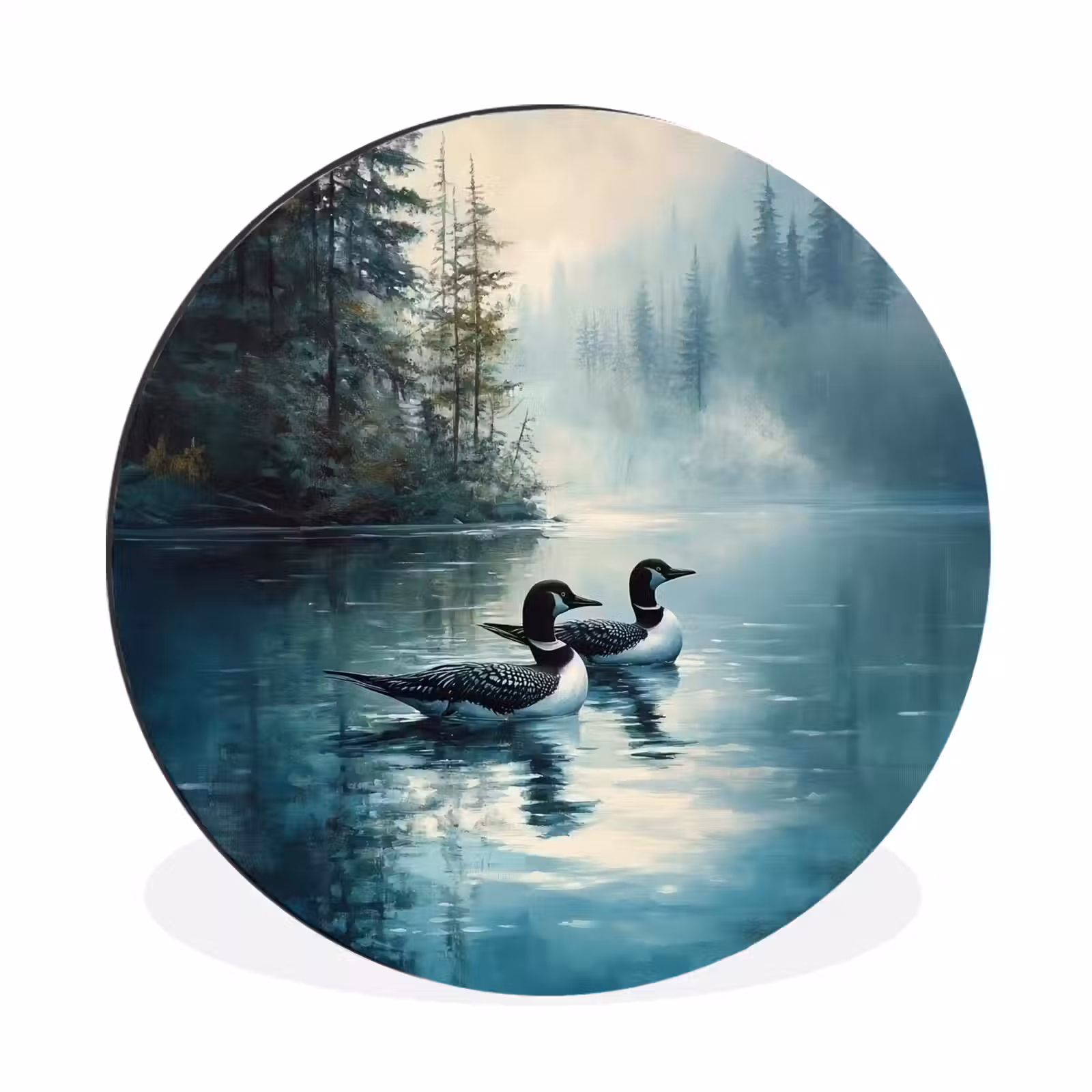 Wandcirkel Aluminium – Bos - Water - Eenden - Mistig — 1