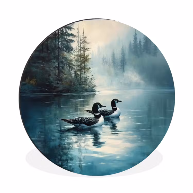 Wandcirkel Aluminium – Bos - Water - Eenden - Mistig — 1