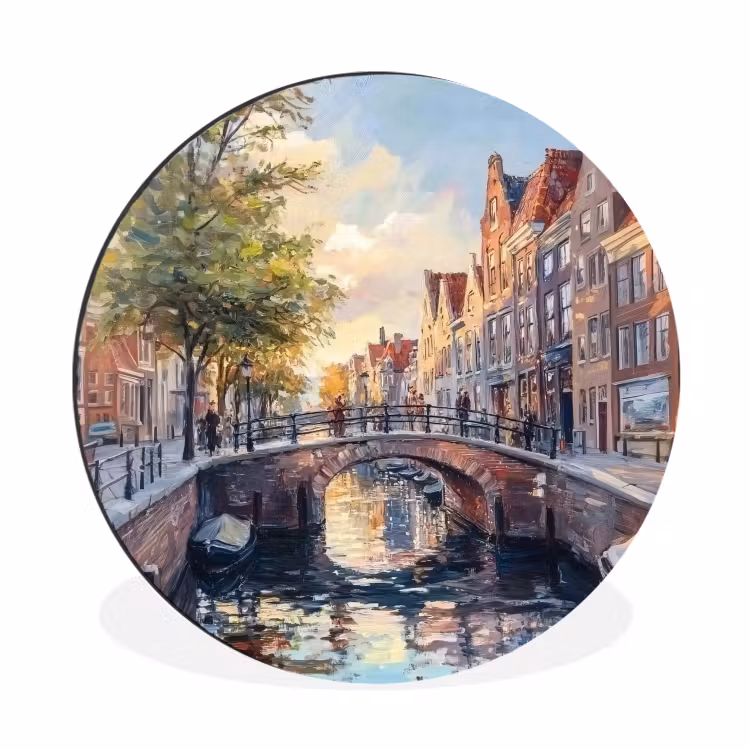 Wandcirkel Aluminium – Brug - Stad - Huizen - Boot — 1