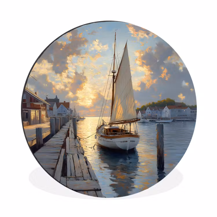 Wandcirkel Aluminium – Zeilboot - Zon - Pier - Hout — 1