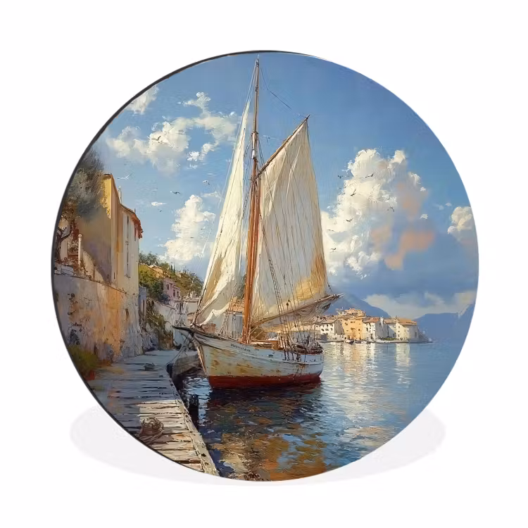 Wandcirkel Aluminium – Zeilschip - Huizen - Kade - Zee — 1