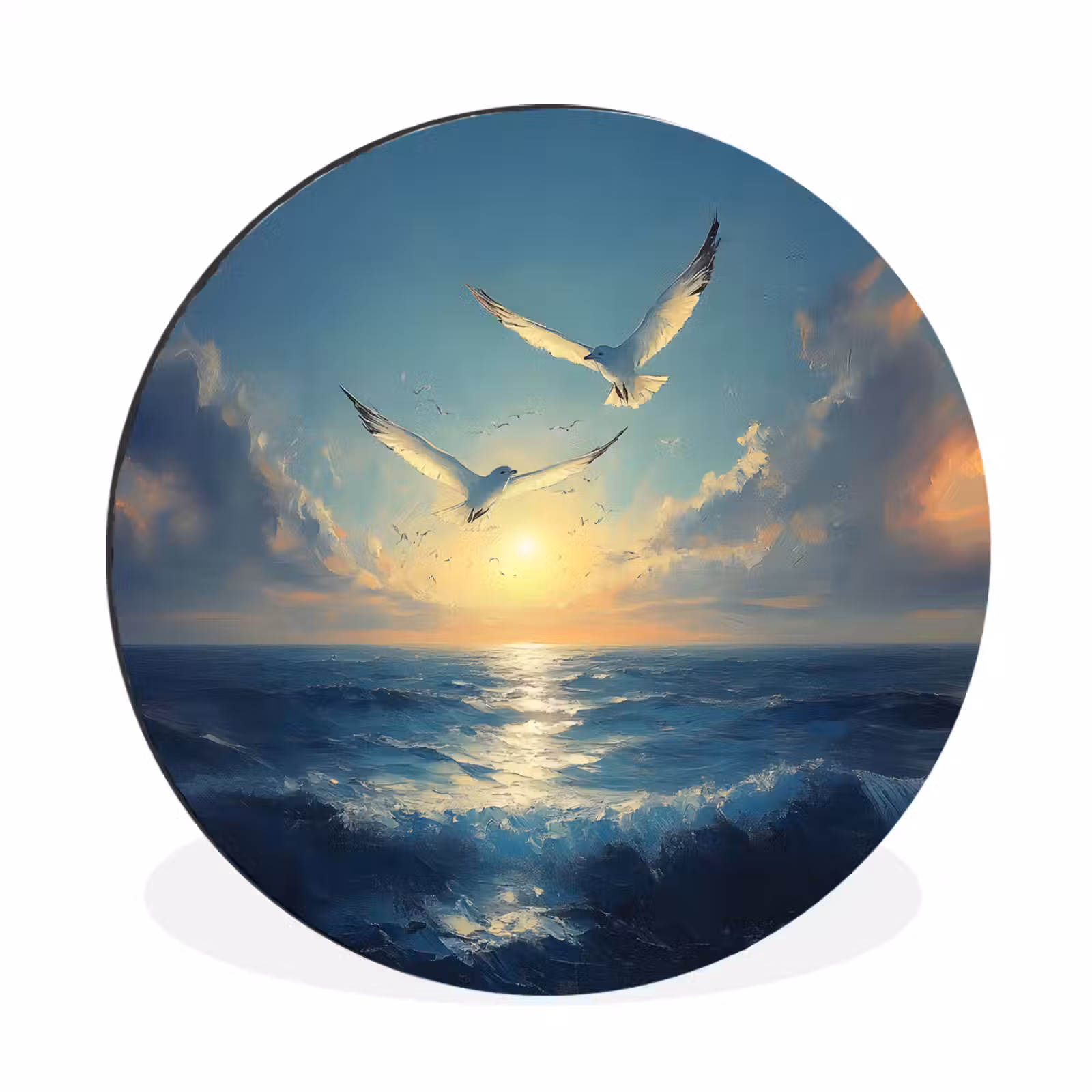 Wandcirkel Aluminium – Meeuwen - Zee - Wolken -Blauw — 1