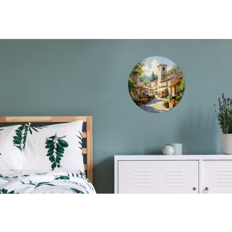 Wandcirkel Aluminium – Dorp - Zon - Kraampjes - Huizen — 4
