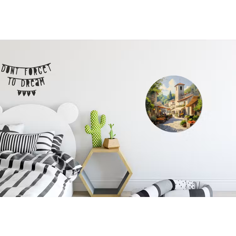 Wandcirkel Aluminium – Dorp - Zon - Kraampjes - Huizen — 5